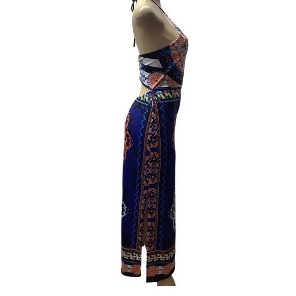 Halter Tie Size Medium Printed Maxi Dress Preloved - Picture 3 of 10